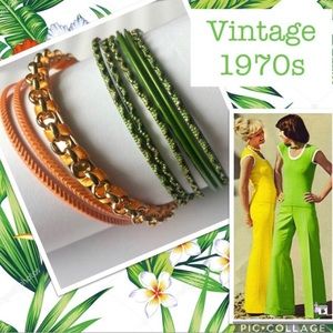 Vintage 70s Lime Green & Orange Bangle Bracelets set of 9